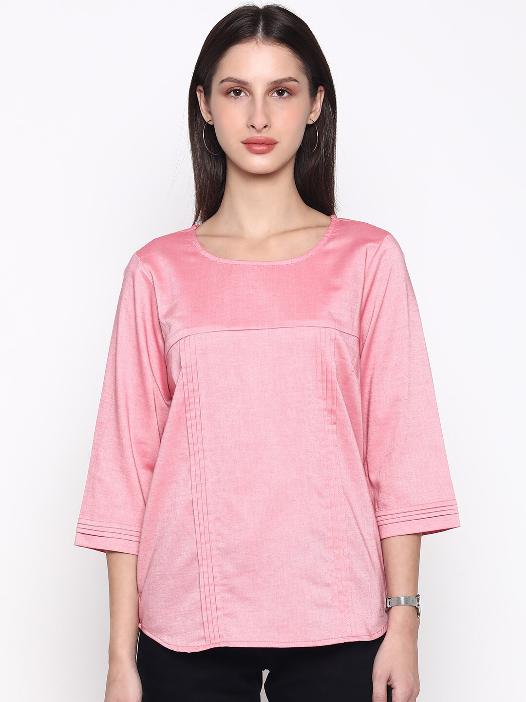 

CINNAMON CLOSET Pink Pleated Pure Cotton Top
