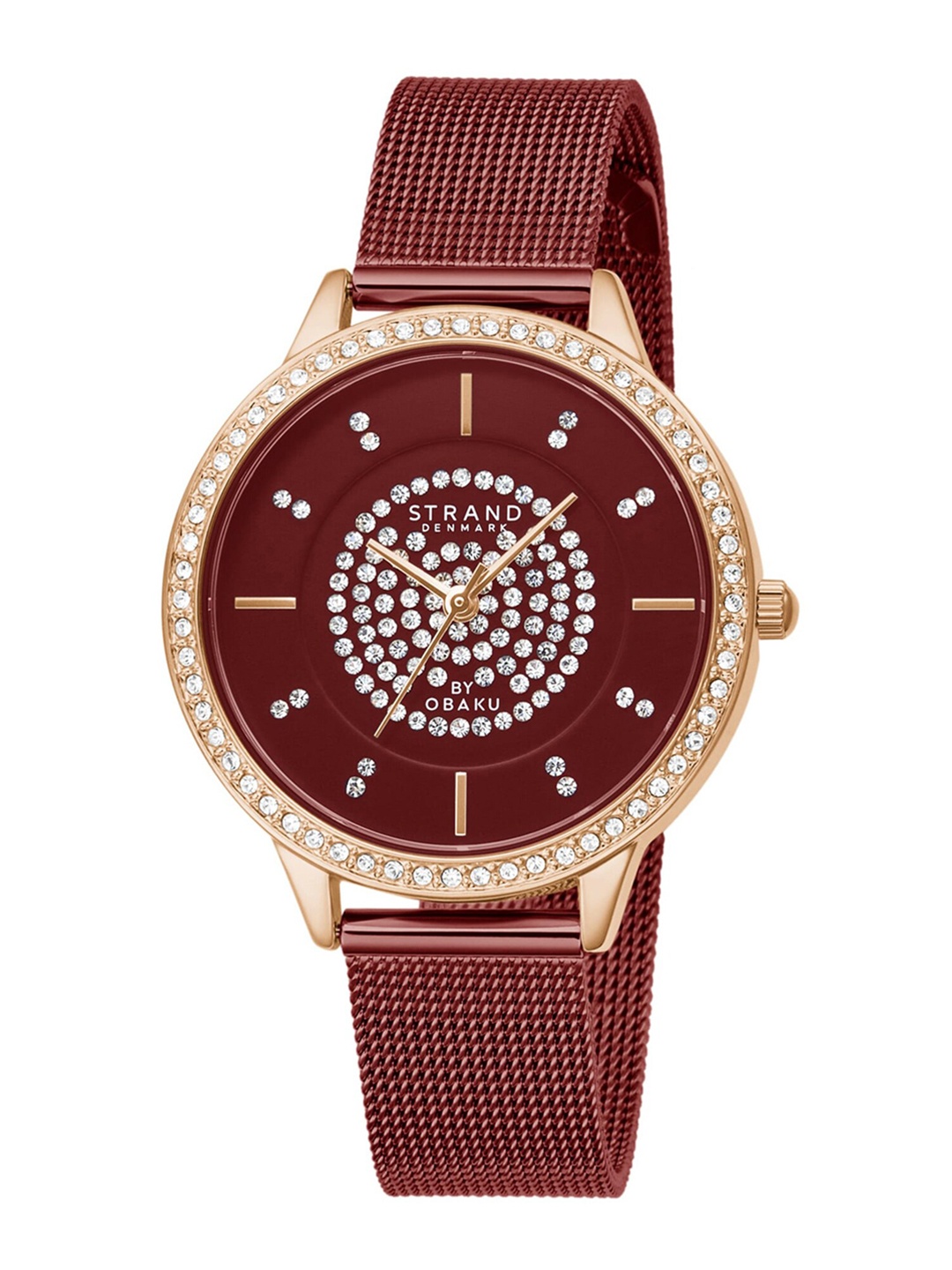 

STRAND BY OBAKU Women Maroon Brass Embellished Dial & Red Stainless Steel Bracelet Style Straps Analogue Watch, Burgundy