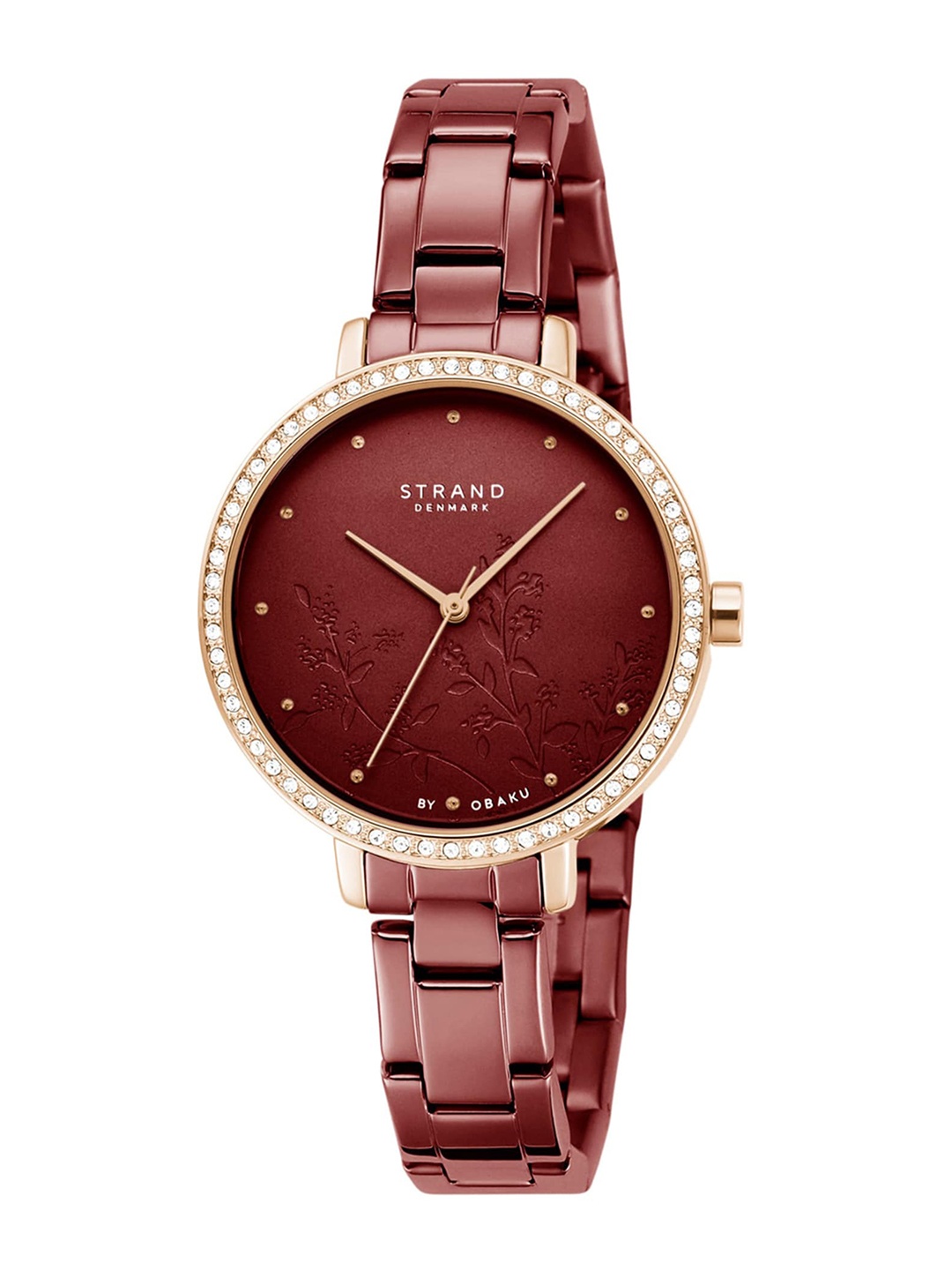 

STRAND BY OBAKU Women Burgundy Brass Embellished Bracelet Style Strap Analogue Watch