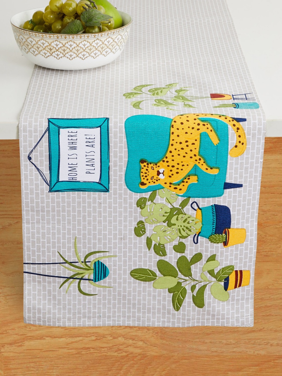 

Home Centre White & Blue Printed Cotton Table Runner