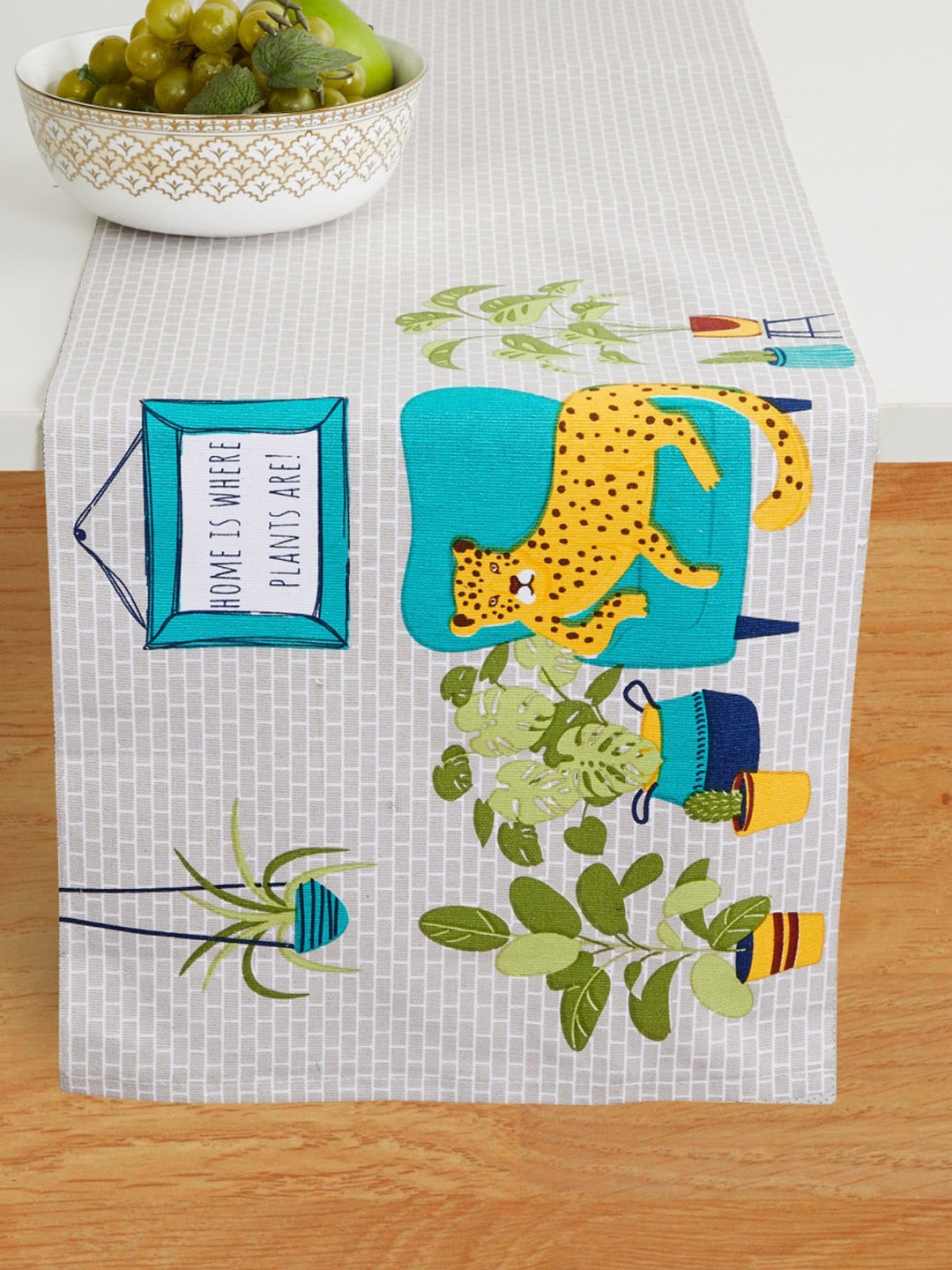 

Home Centre White & Blue Printed Cotton Table Runner