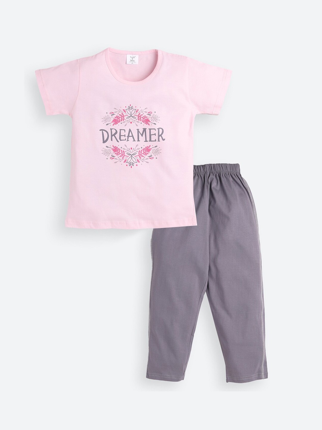 

Todd N Teen Girls Pink & Grey Printed Night suit