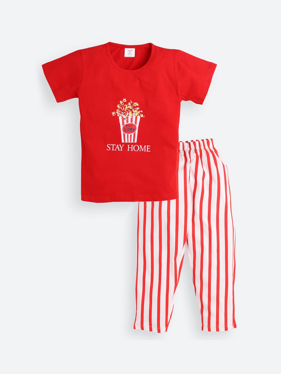 

Todd N Teen Girls Red & White Printed Night suit