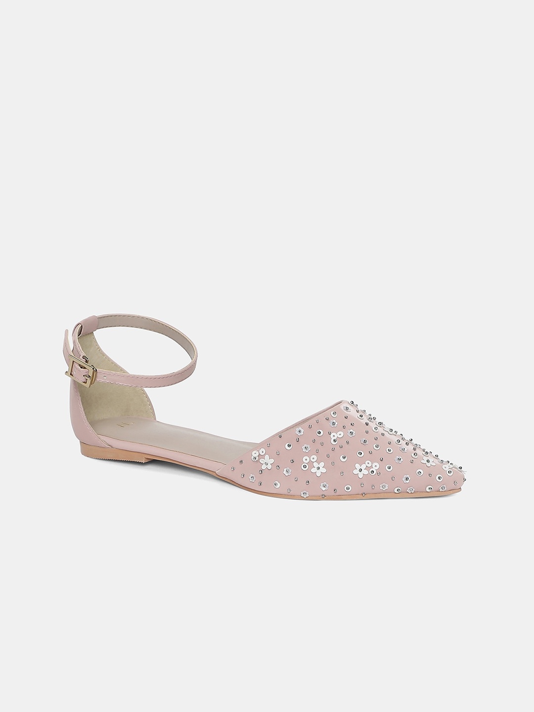 

W Women Pink Leather Party Mules Flats