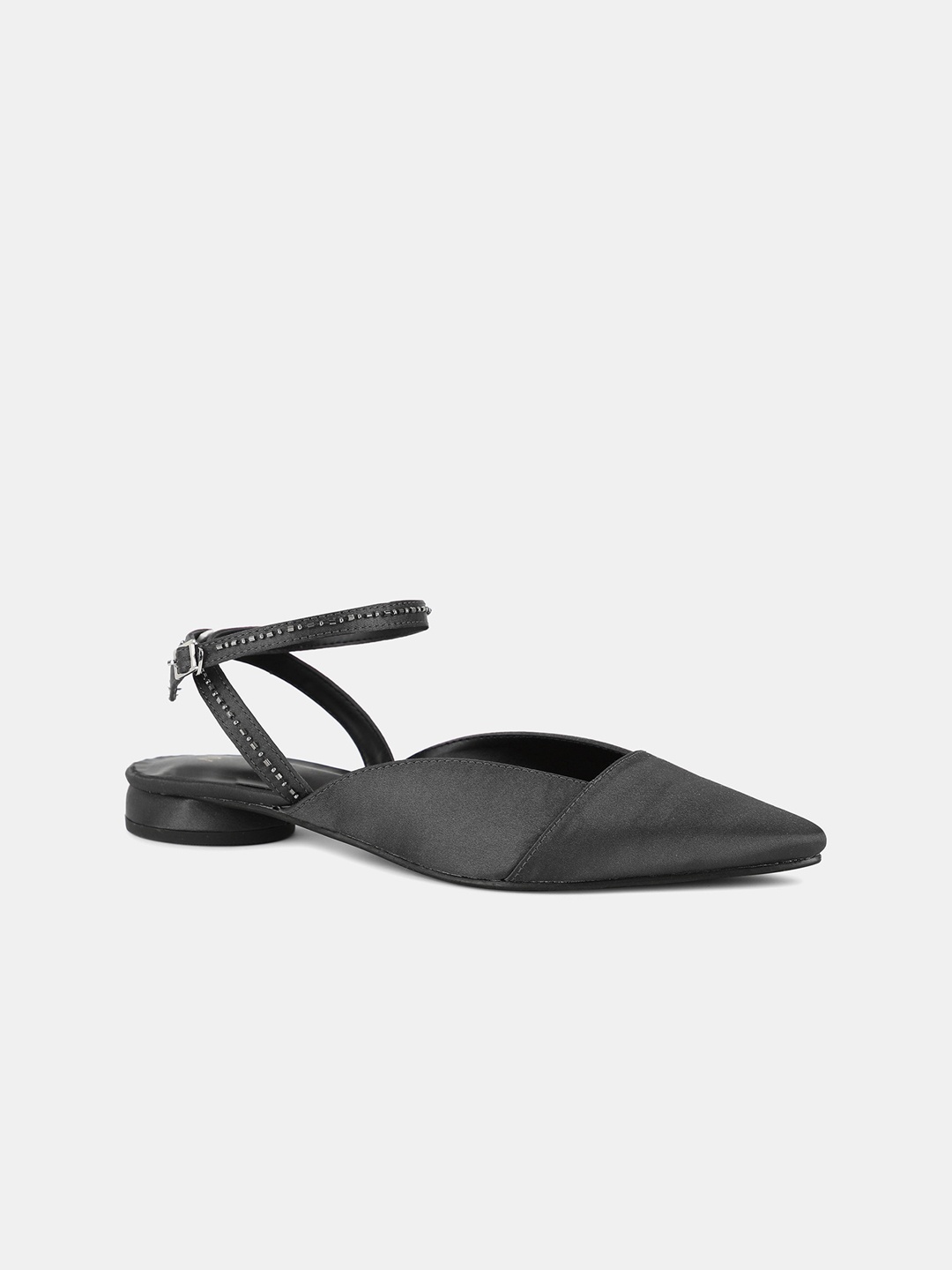 

W Women Black & Silver-Toned Embellished Block Heels