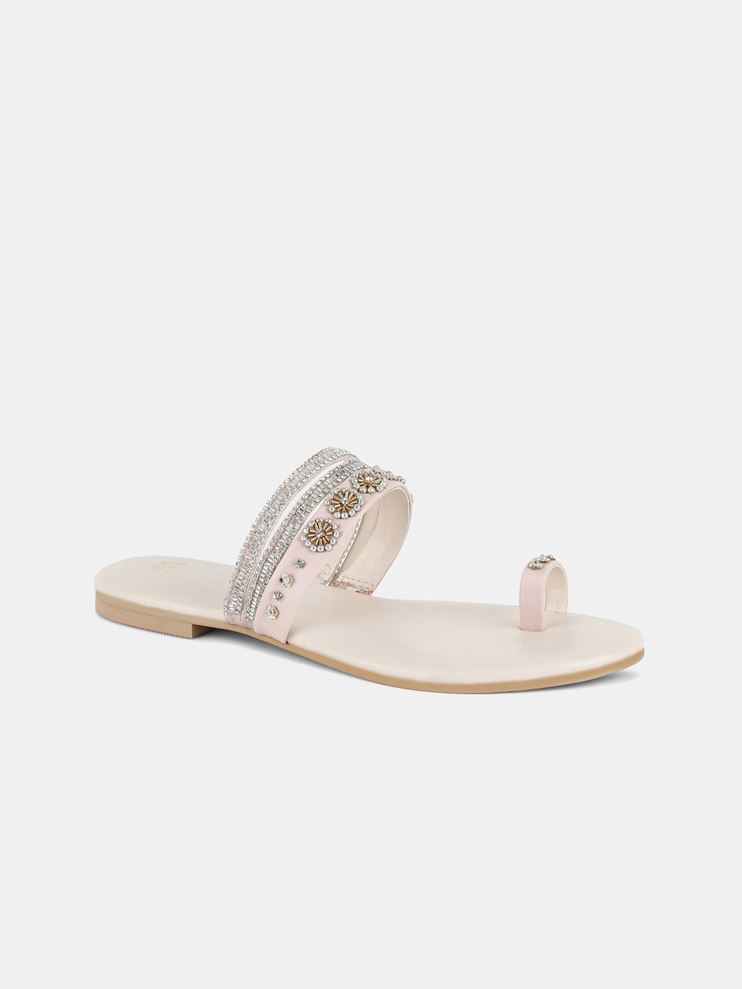 

W Women Pink & Silver-Toned Embellished One Toe Flats