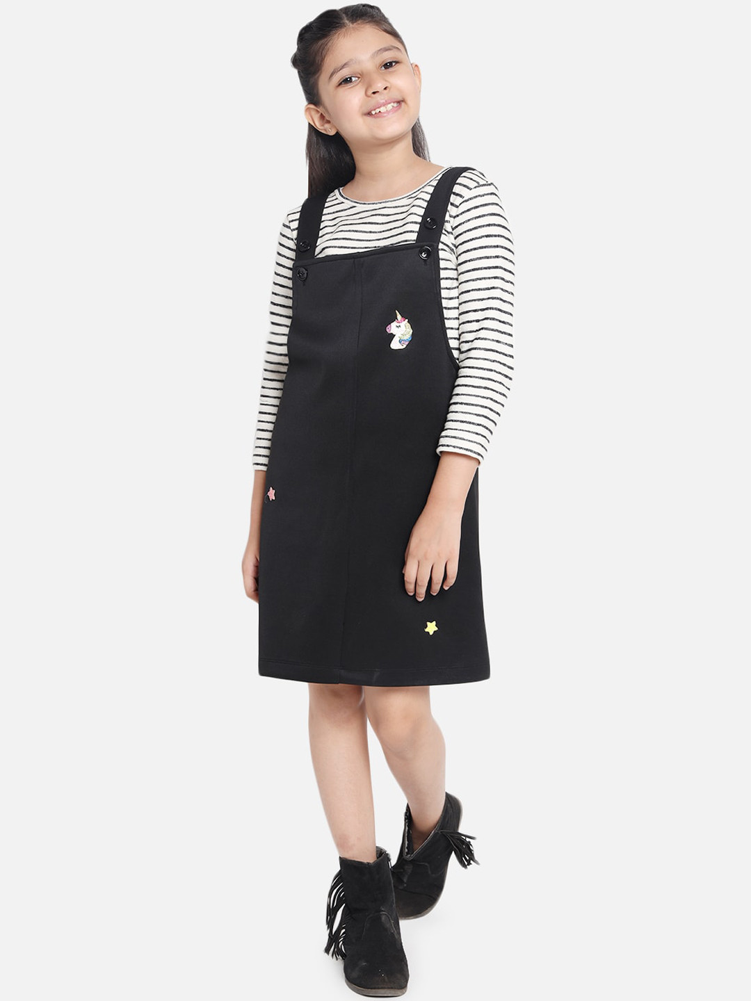 

Natilene Black Cotton Pinafore Dress