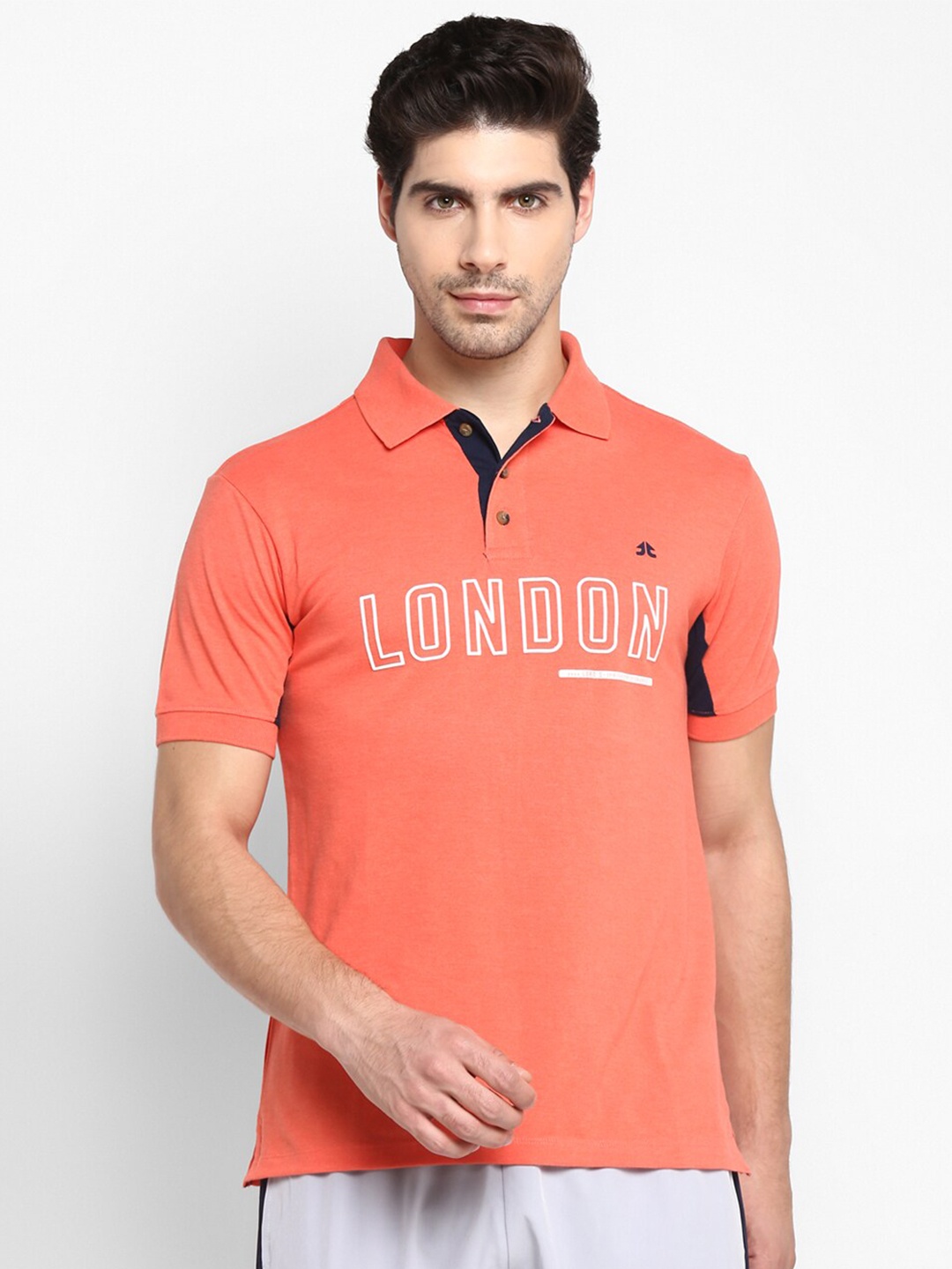 

OFF LIMITS Men Orange Typography Polo Collar T-shirt