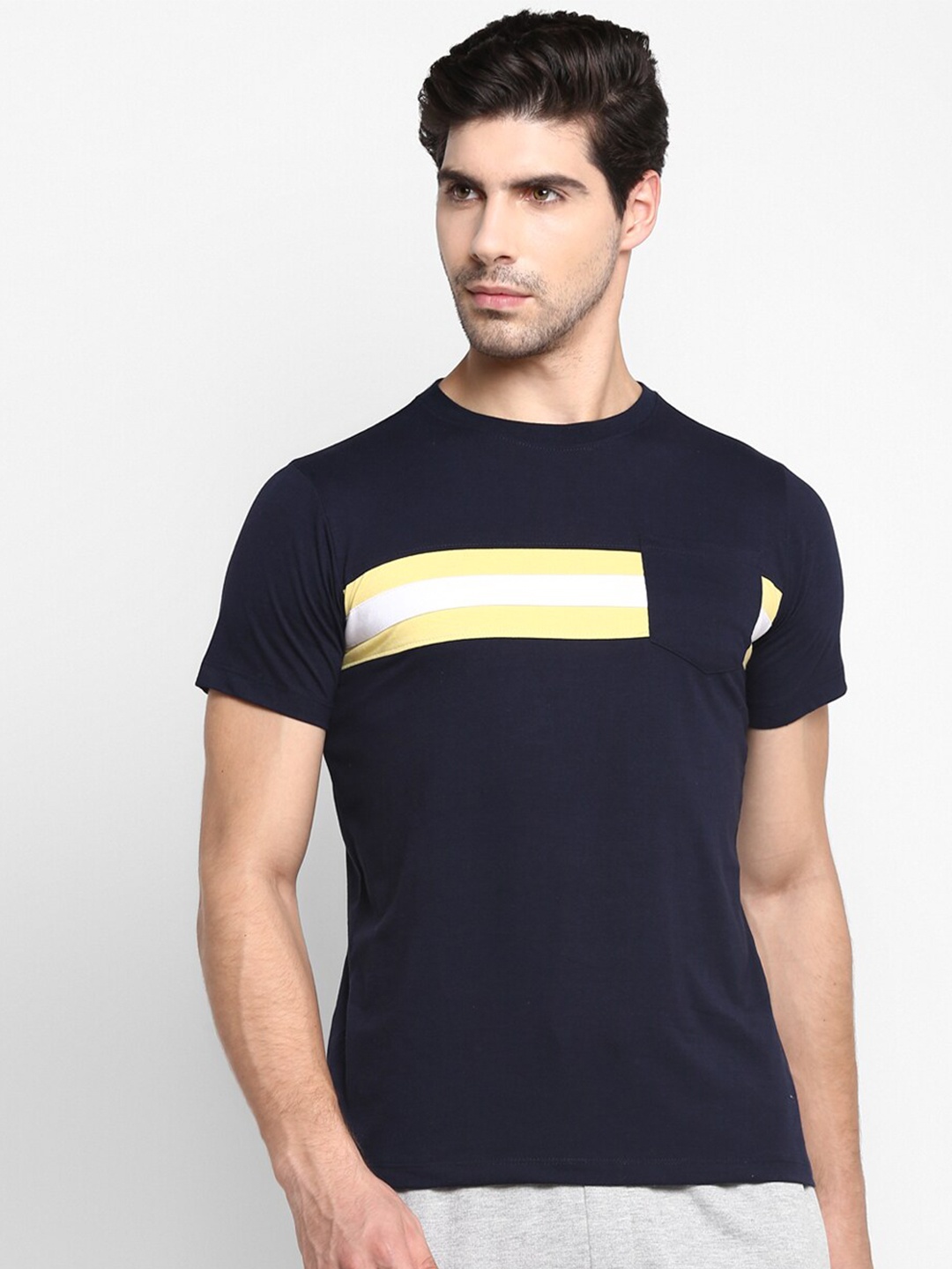 

OFF LIMITS Men Navy Blue Typography Colourblocked Applique T-shirt