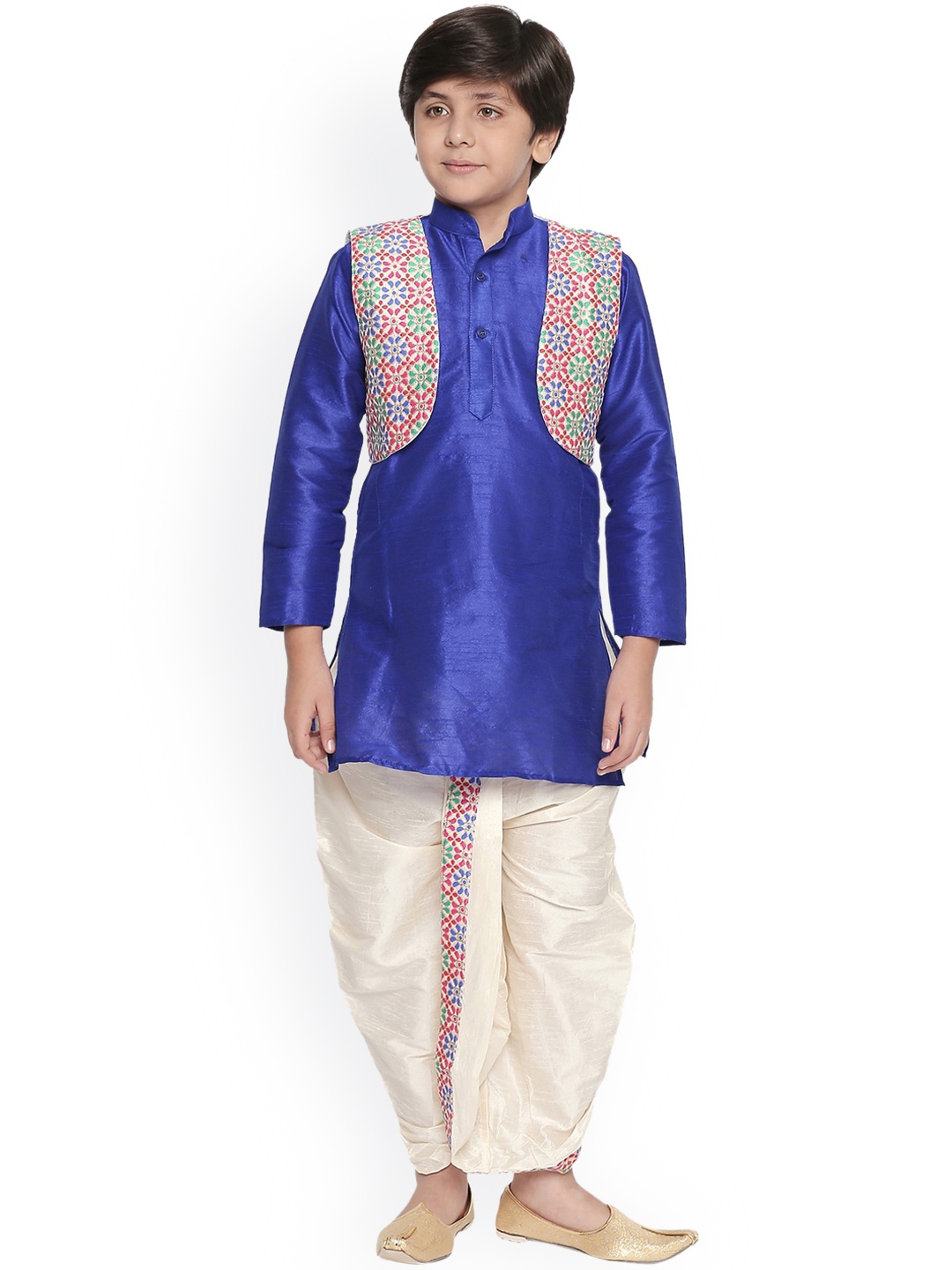 

Jeetethnics Boys Blue Regular Kurta with Dhoti Pants & Waist Coat