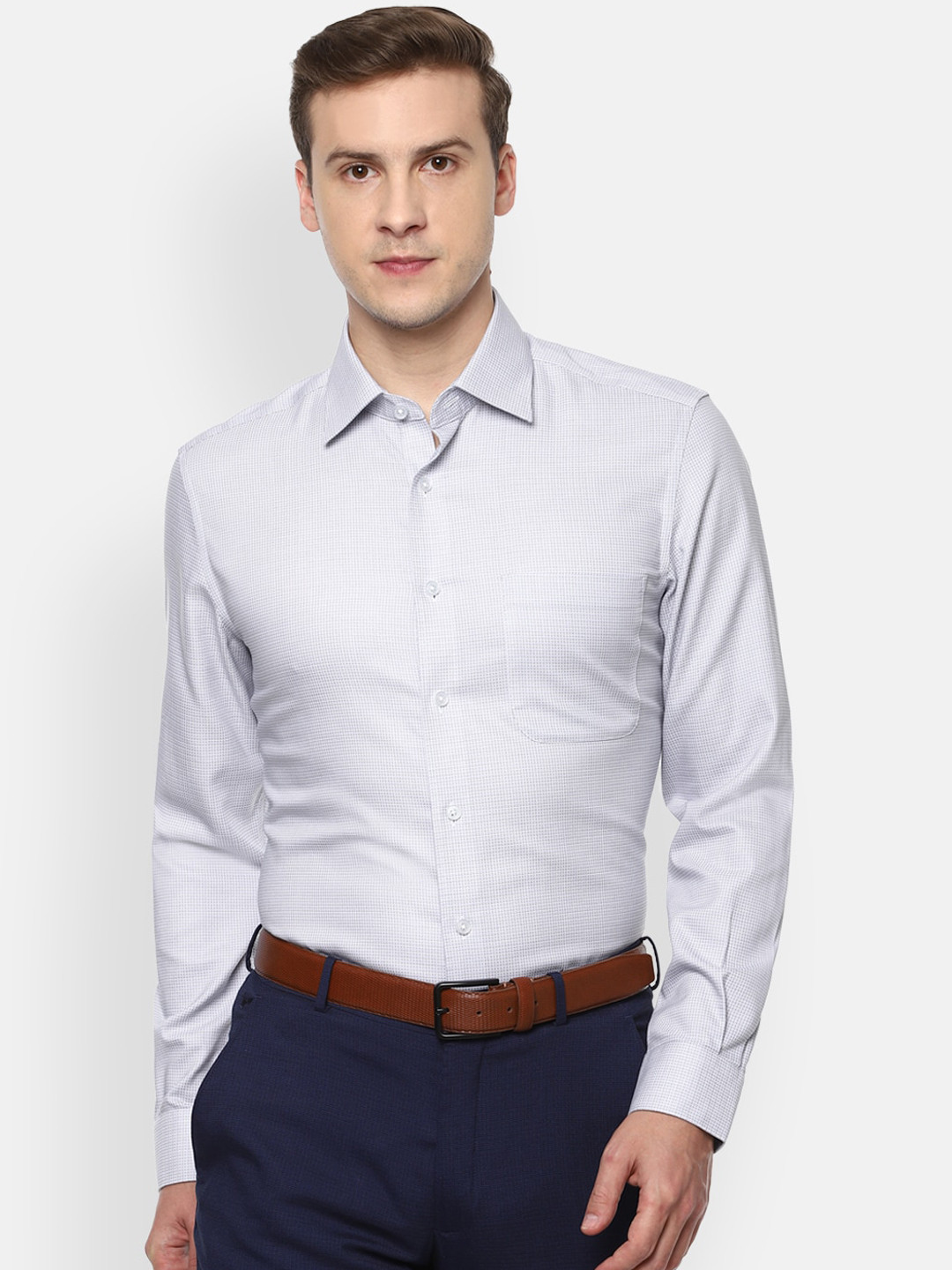 

Louis Philippe Permapress Men Grey Opaque Pure Cotton Formal Shirt