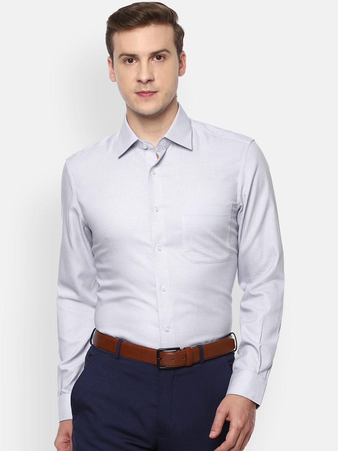 

Louis Philippe Permapress Men Grey Opaque Pure Cotton Formal Shirt