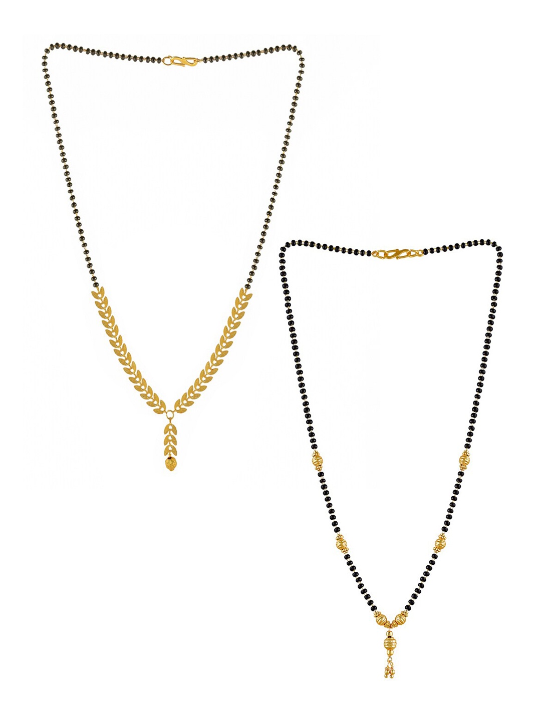 Brandsoon Set Of 2 Gold-Plated Black Beaded Mangalsutra