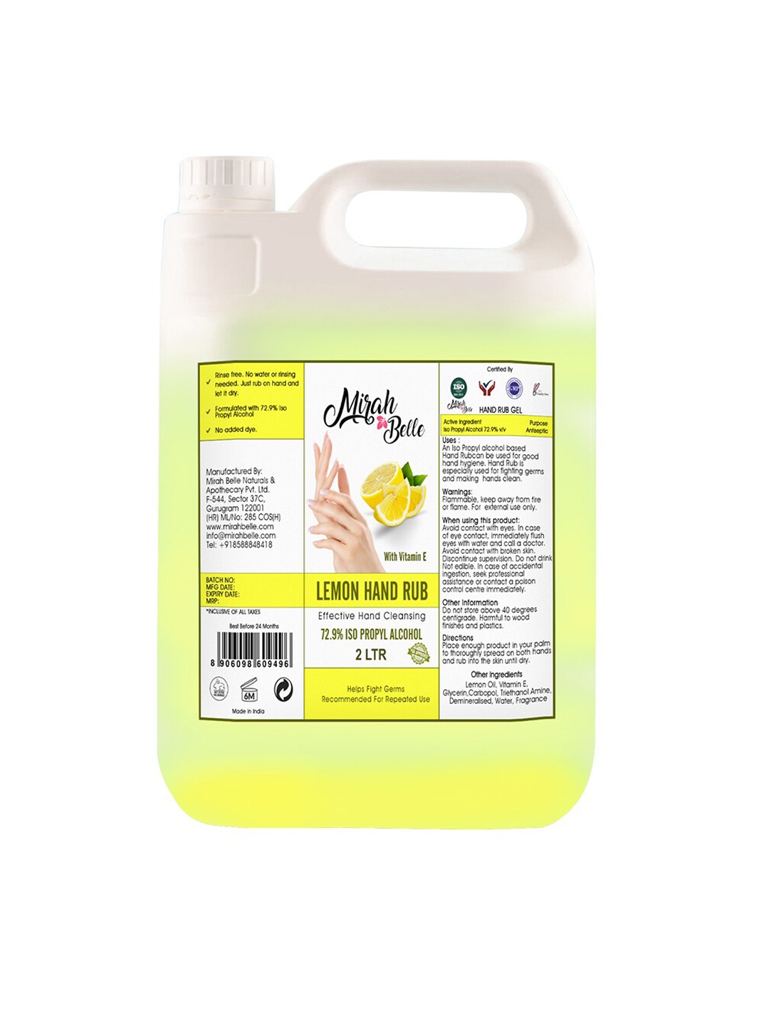 

Mirah Belle Yellow Lemon Hand Rub Sanitizer Gel with Vitamin E 2000 ml