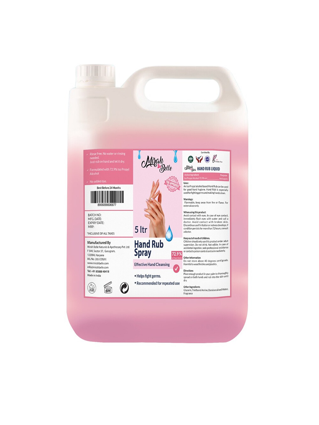 

Mirah Belle Unisex Pink Hand Rub Sanitizer Liquid 5L