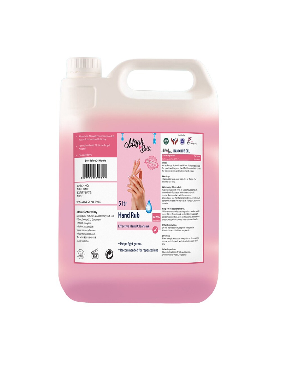 

Mirah Belle Hand Rub Sanitizer Gel 5 ltr, Pink