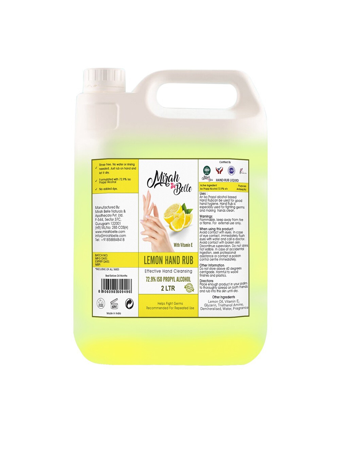 

Mirah Belle Yellow Lemon Hand Rub Sanitizer Liquid with Vitamin E 2000 ml