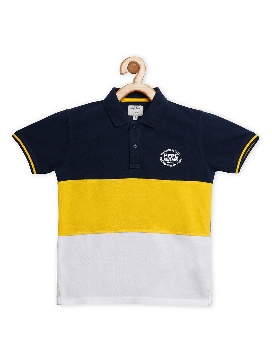 

Pepe Jeans Boys Gold-Toned Colourblocked Polo Collar T-shirt