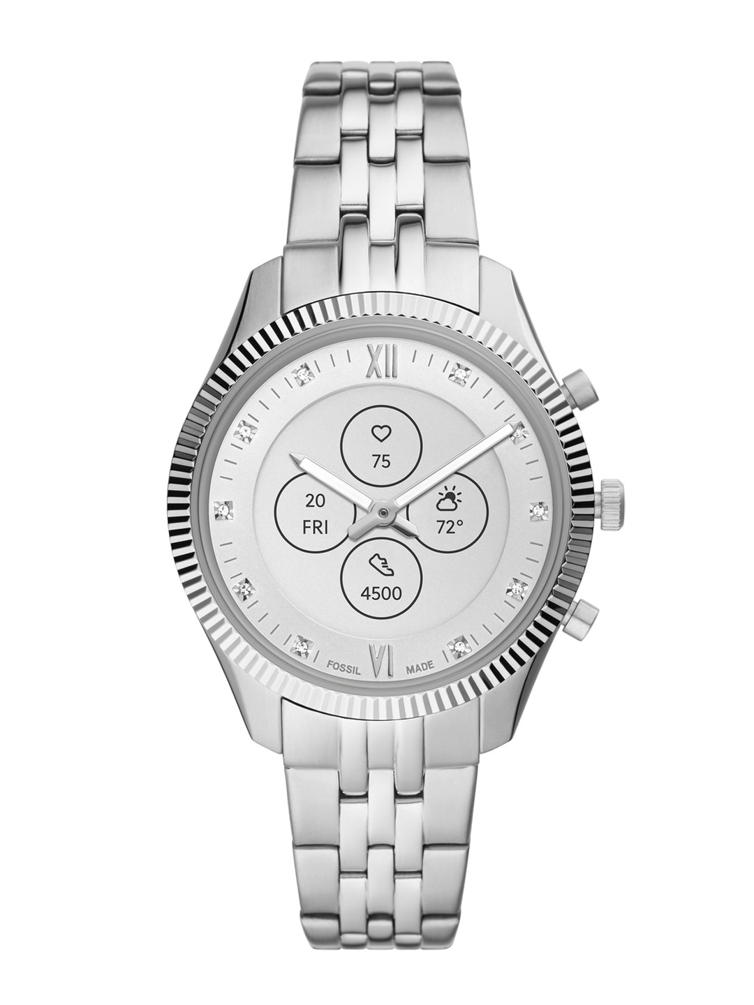 

Fossil Women Silver-Toned Solid Scarlette Hybrid HR Smartwatch FTW7041