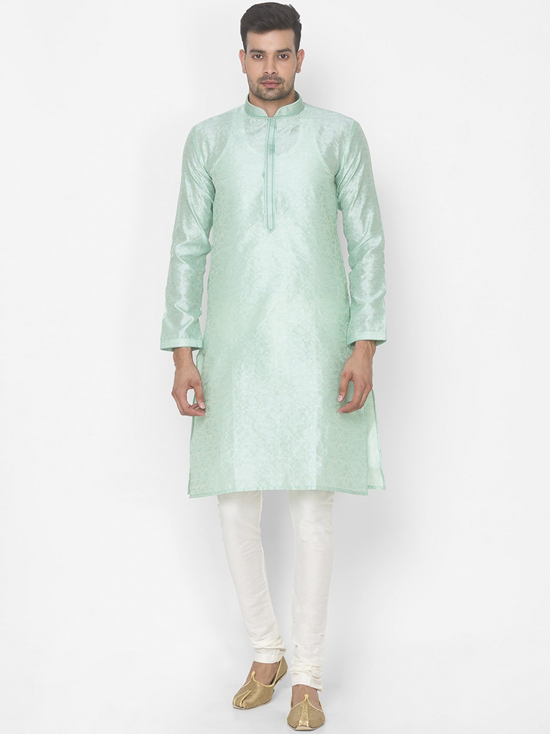 

Ethnicity Men Green Jacquard Regular Kurta with Pyjamas