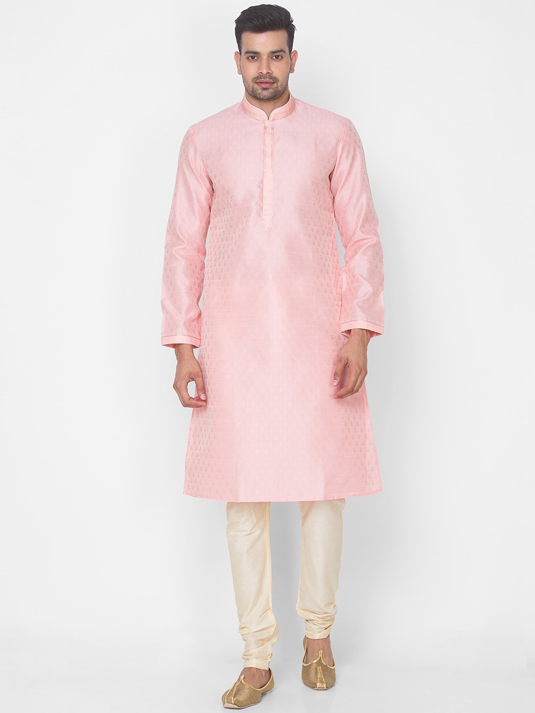 

Ethnicity Men Pink Jacquard Regular Kurta with Churidar