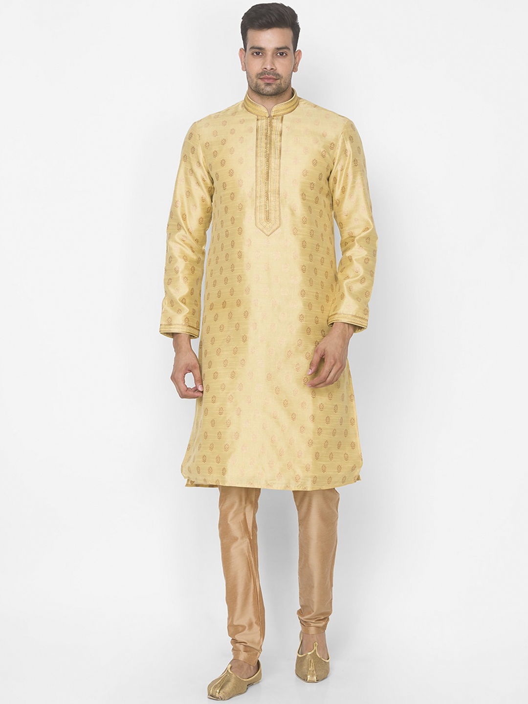 

Ethnicity Men Gold-Toned Regular Kurta with Churidar