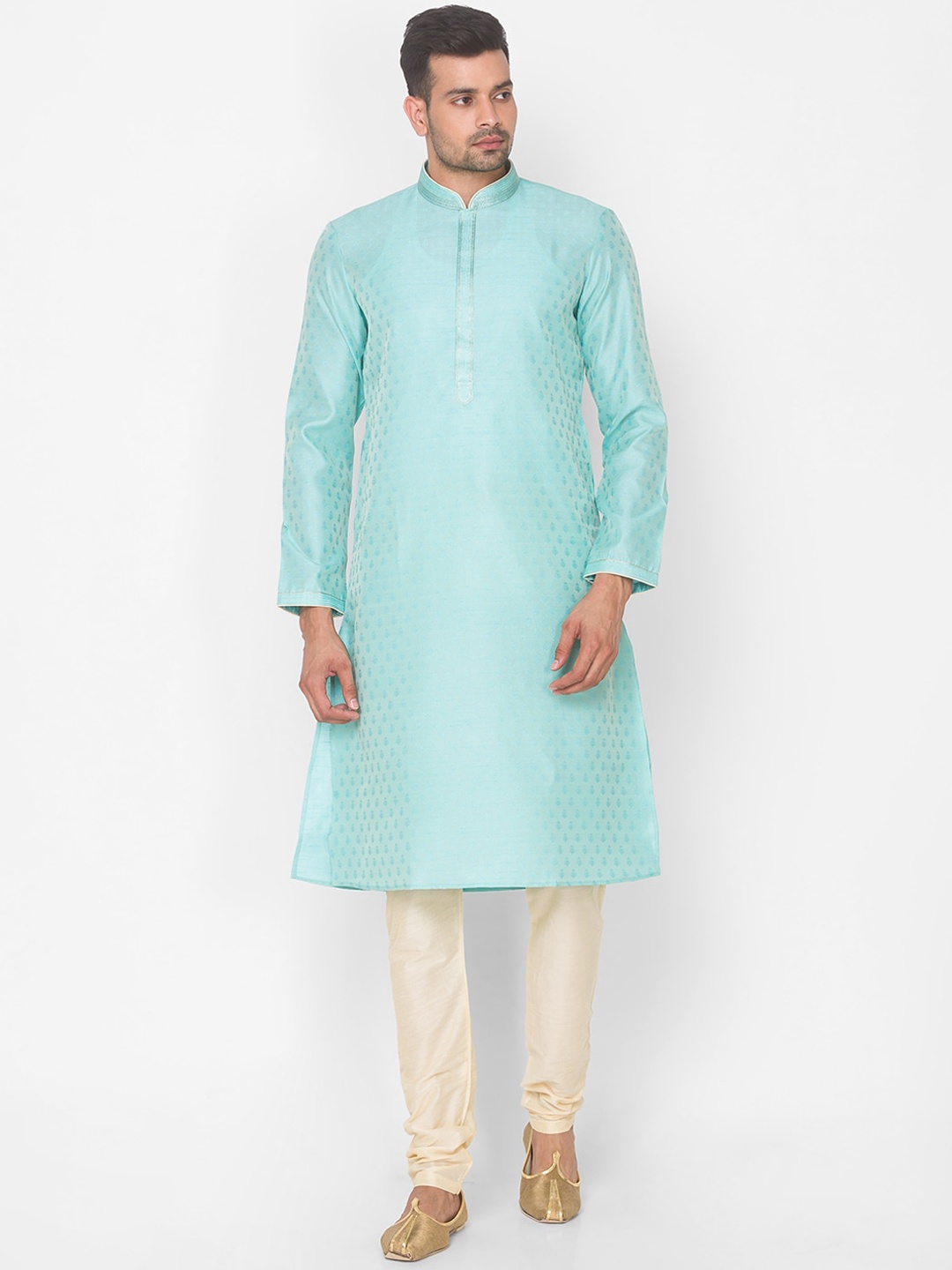 

Ethnicity Men Green Jacquard Regular Kurta with Churidar