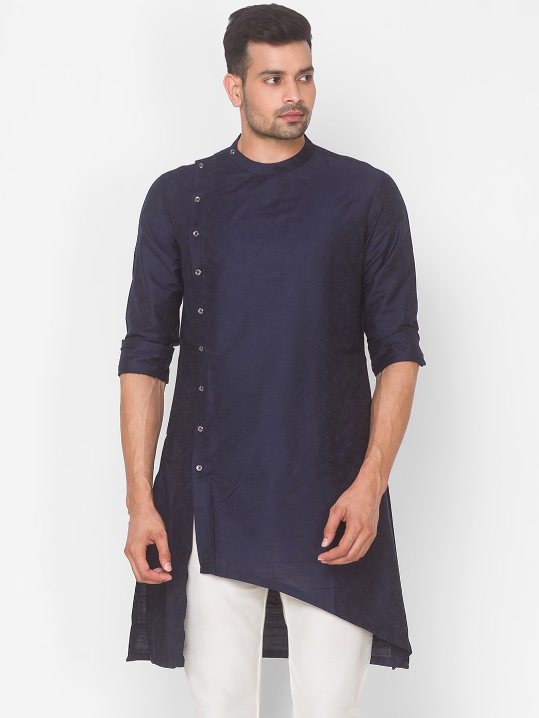 

Ethnicity Men Navy Blue Thread Work Kurta