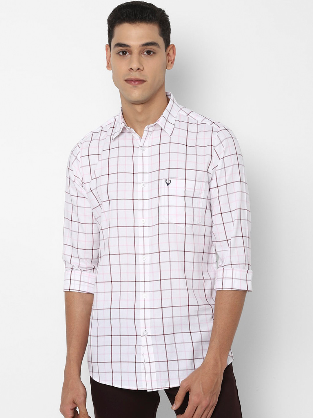 

Allen Solly Men White Slim Fit Windowpane Checks Opaque Checked Casual Shirt