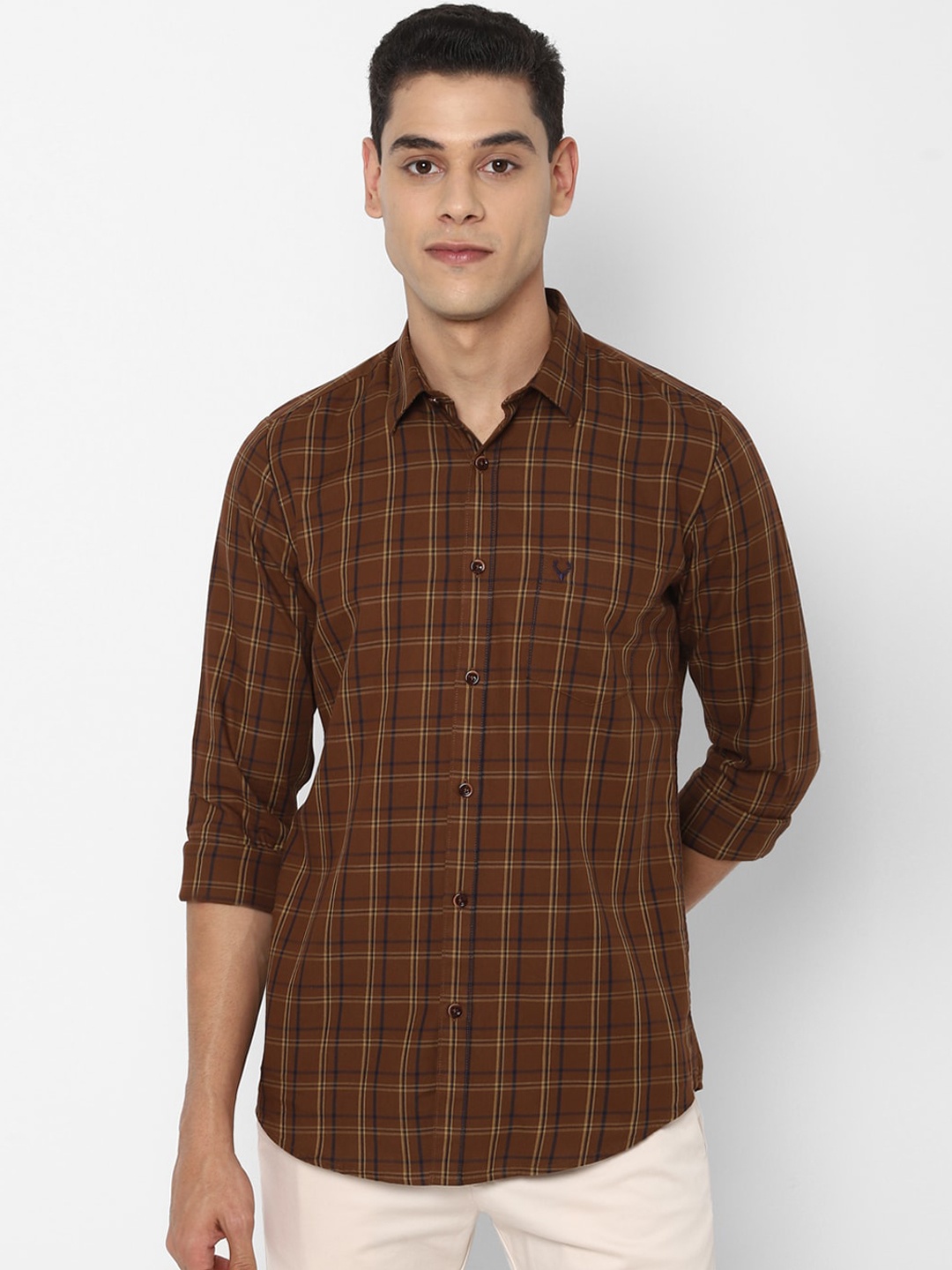

Allen Solly Men Brown Slim Fit Opaque Checked Casual Shirt