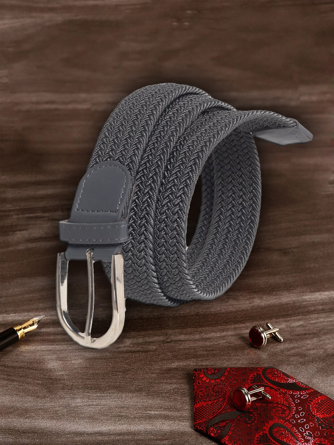 

MUTAQINOTI Unisex Grey Woven Design Casual Belt