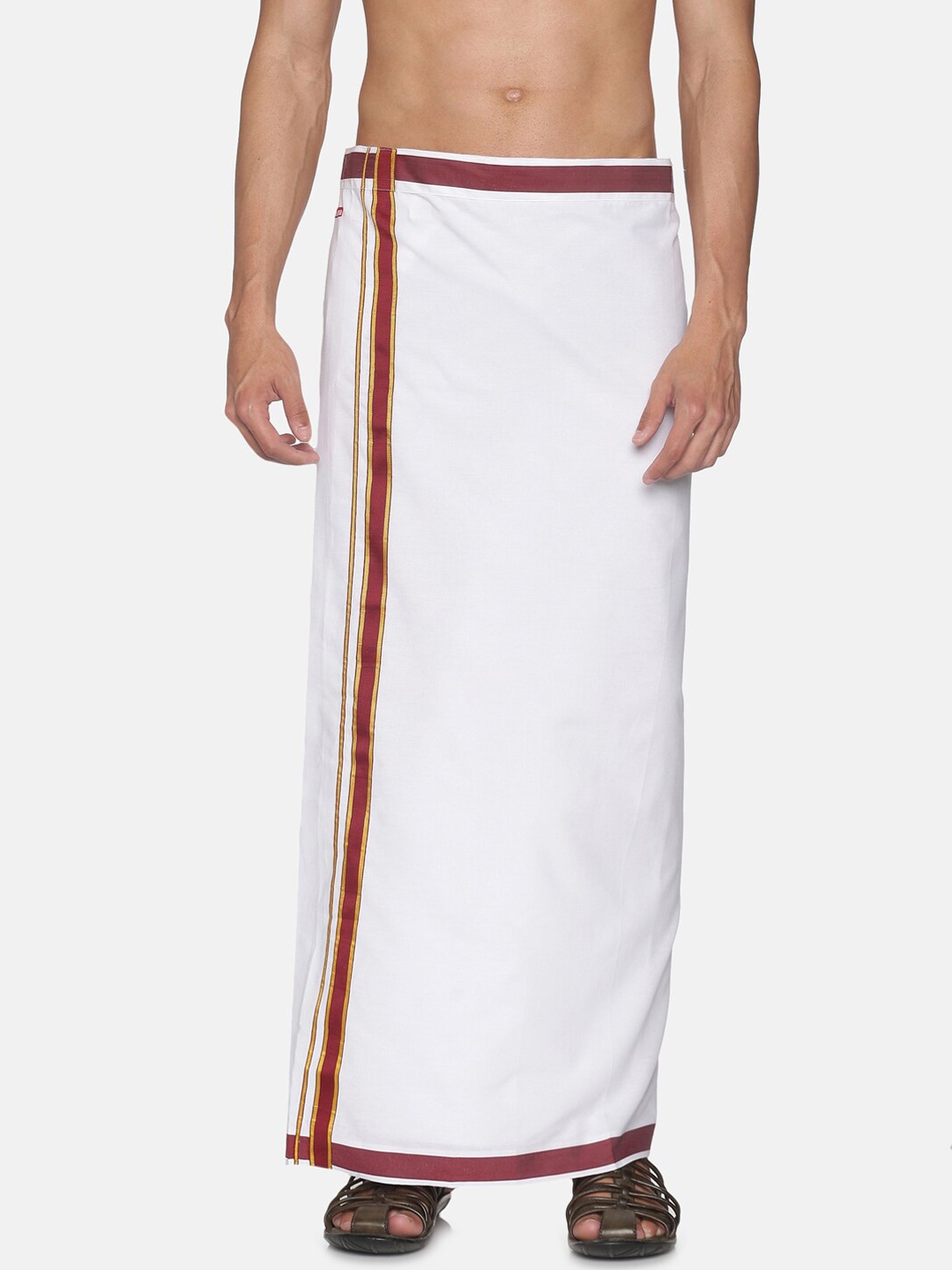 

Sethukrishna Men White Solid Double Layer Readymade Dhoti