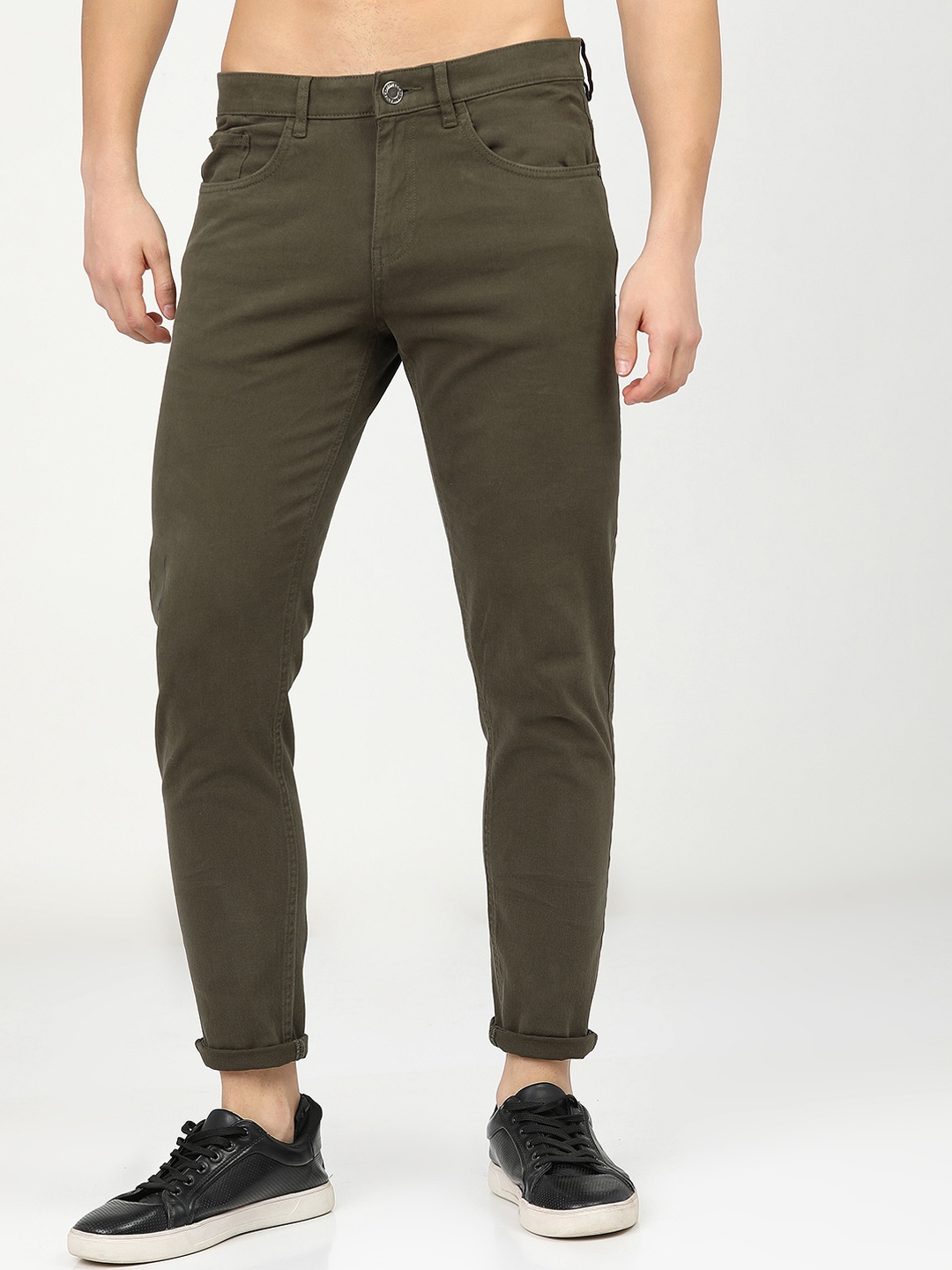 

HIGHLANDER Men Olive Green Tapered Fit Easy Wash Trousers