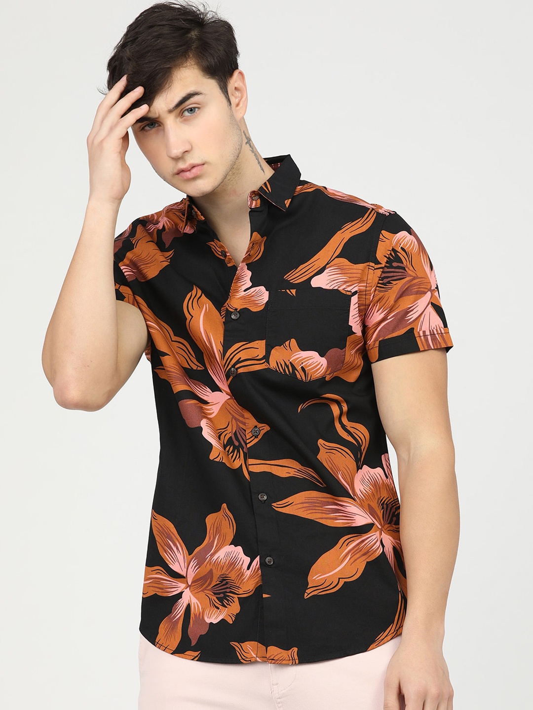 

HIGHLANDER Men Black Slim Fit Opaque Printed Casual Shirt