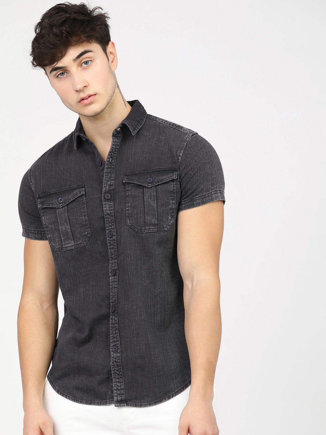 

HIGHLANDER Men Grey Slim Fit Opaque Casual Shirt