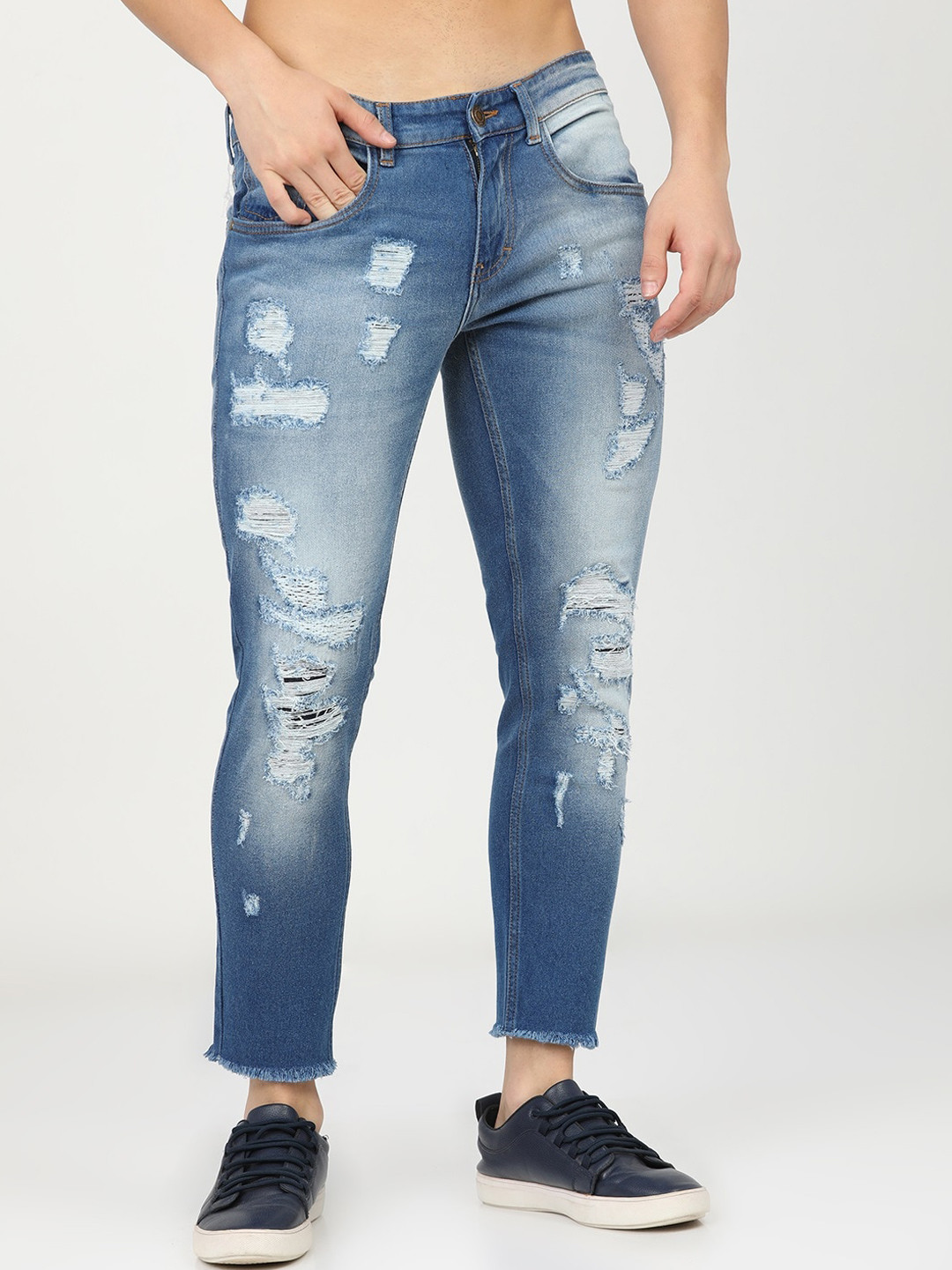 

HIGHLANDER Men Blue Tapered Fit Highly Distressed Heavy Fade Stretchable Jeans