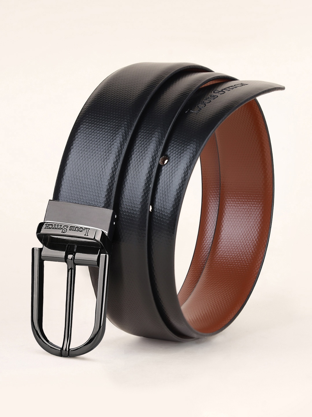 

LOUIS STITCH Men Black Textured Reversible Leather Formal Belt