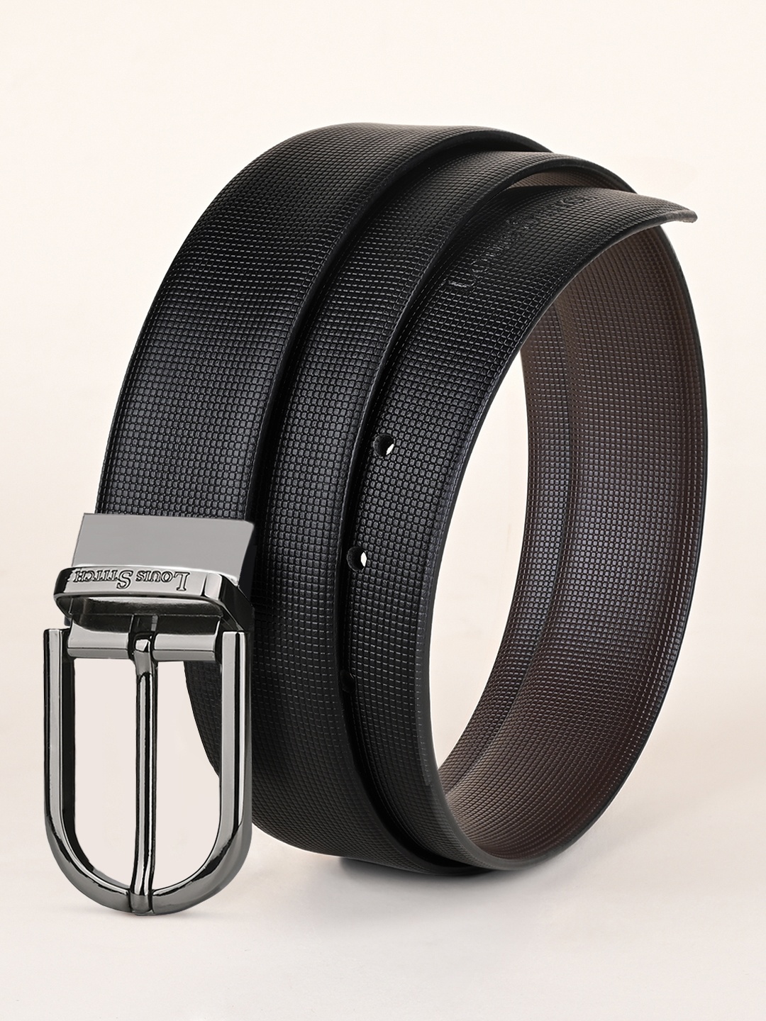 

LOUIS STITCH Men Black Textured Reversible Leather Belt