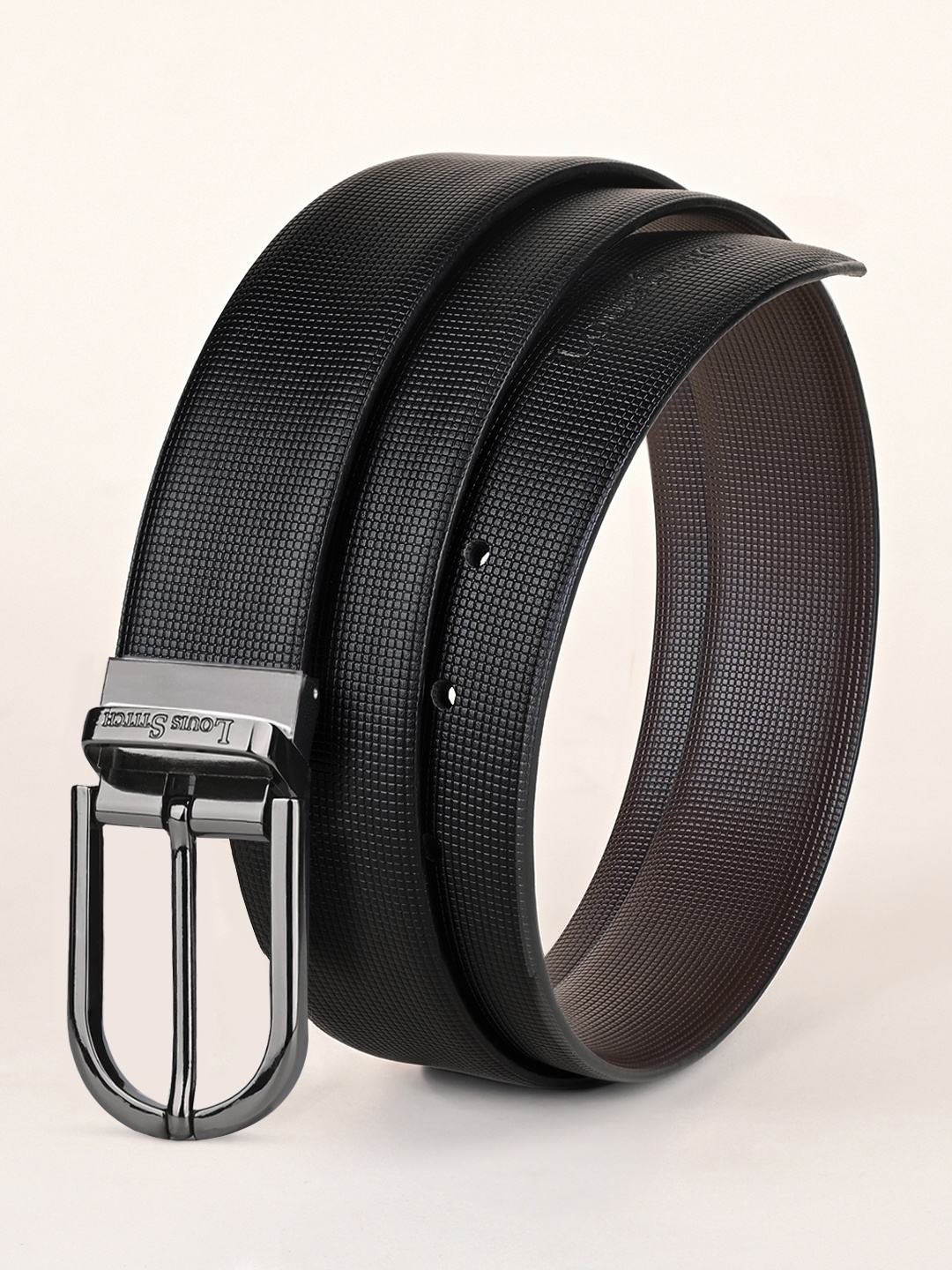 

LOUIS STITCH Men Black Textured Leather Formal Belt