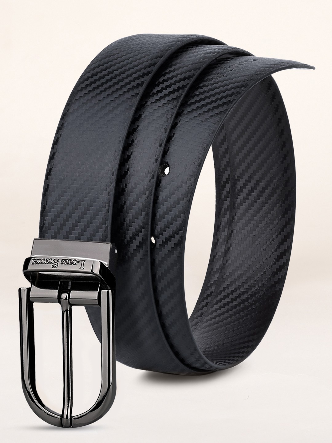 

LOUIS STITCH Men Black & Brown Textured Leather Reversible Formal Belt