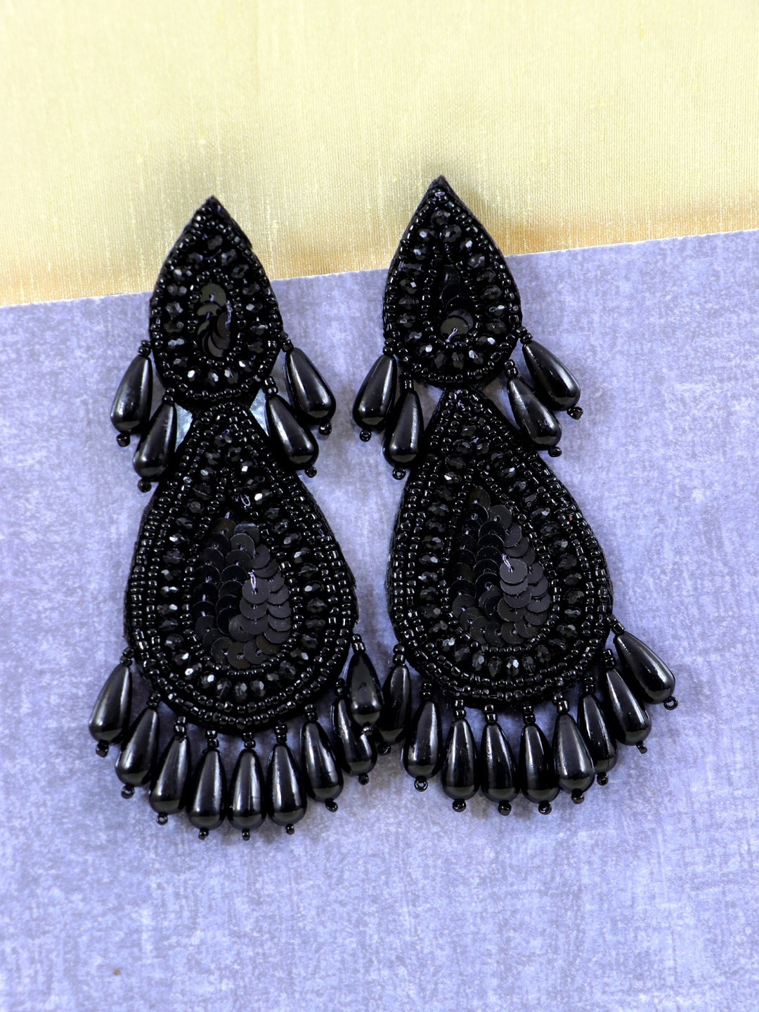 

Crunchy Fashion Black Beads Teardrop Shaped Drop Earrings