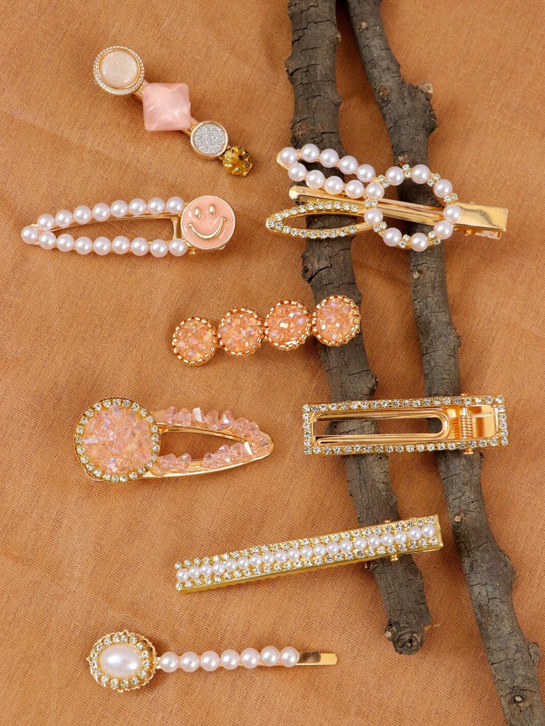 

Crunchy Fashion Women Gold-Toned & Rose Embellished Clips