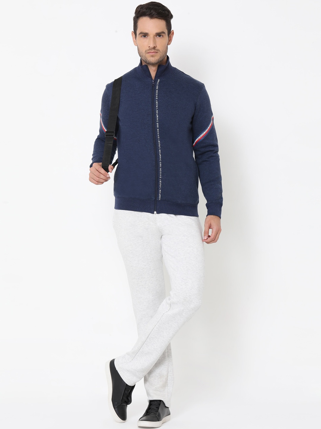 

Sweet Dreams Men Navy Blue & Grey Melange Solid Winter Tracksuits