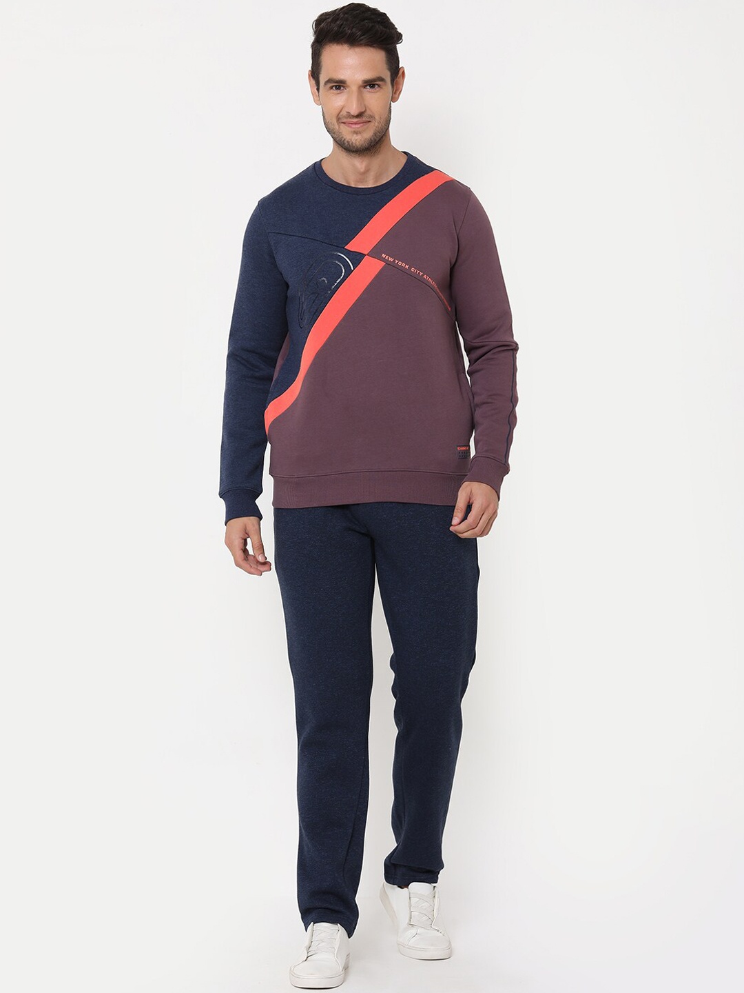 

Sweet Dreams Men Navy Blue & Purple Colourblocked Fleece Tracksuits