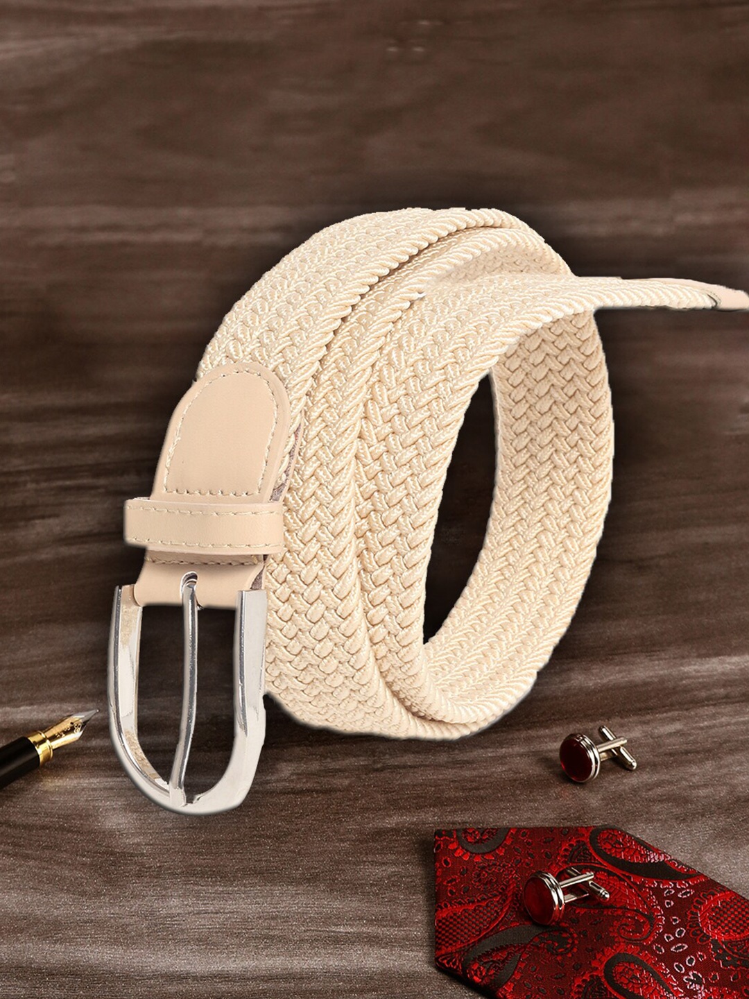 

MUTAQINOTI Unisex Cream-Coloured Belt