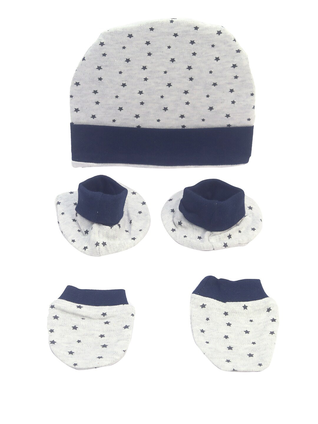 

Spiky Infant Kids Grey & White Set of 5 Cotton Set of Caps, Socks & Bootiess Grey