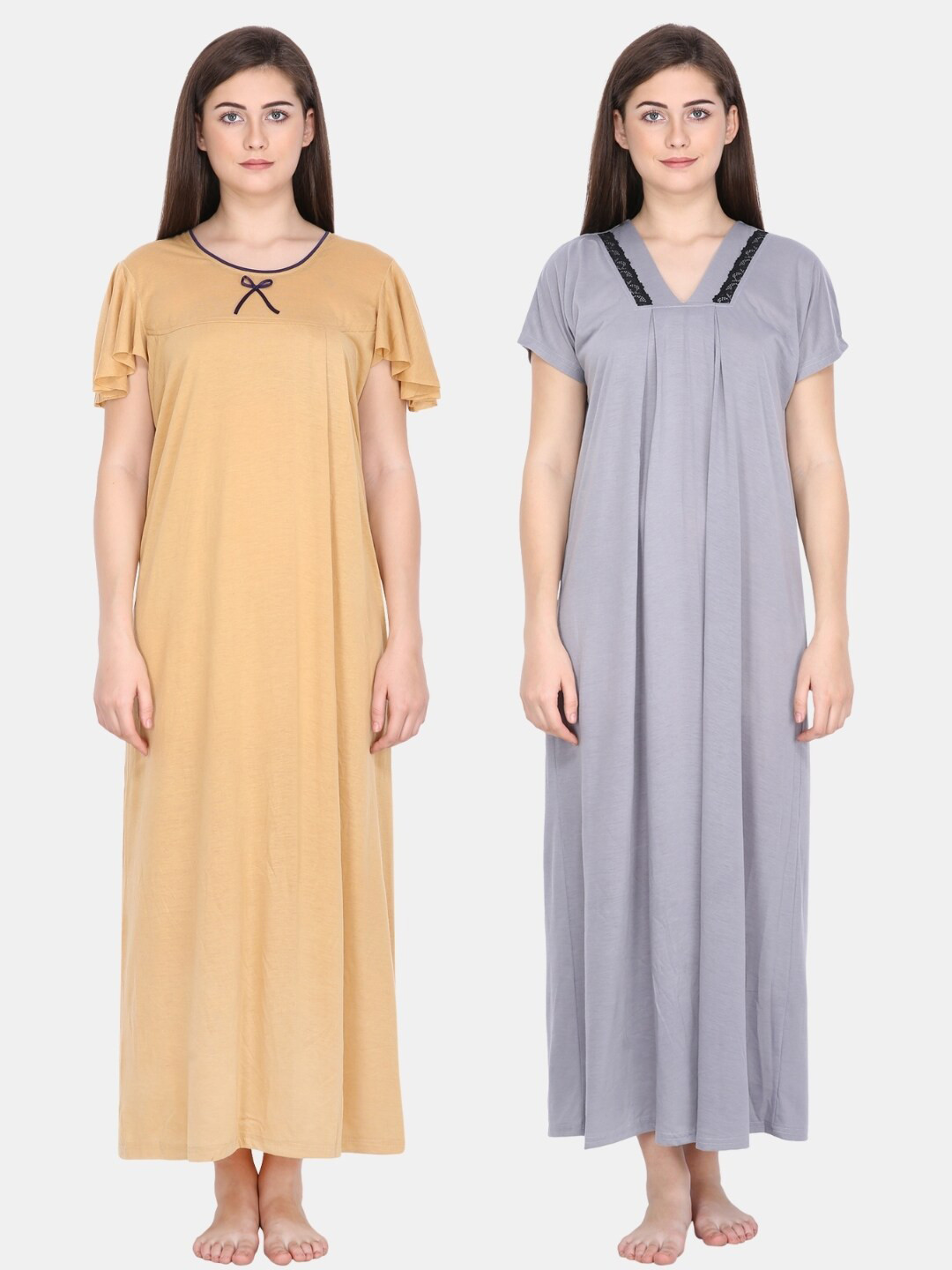 

Klamotten Women Pack Of 2 Yellow & Grey Maxi Nightdress
