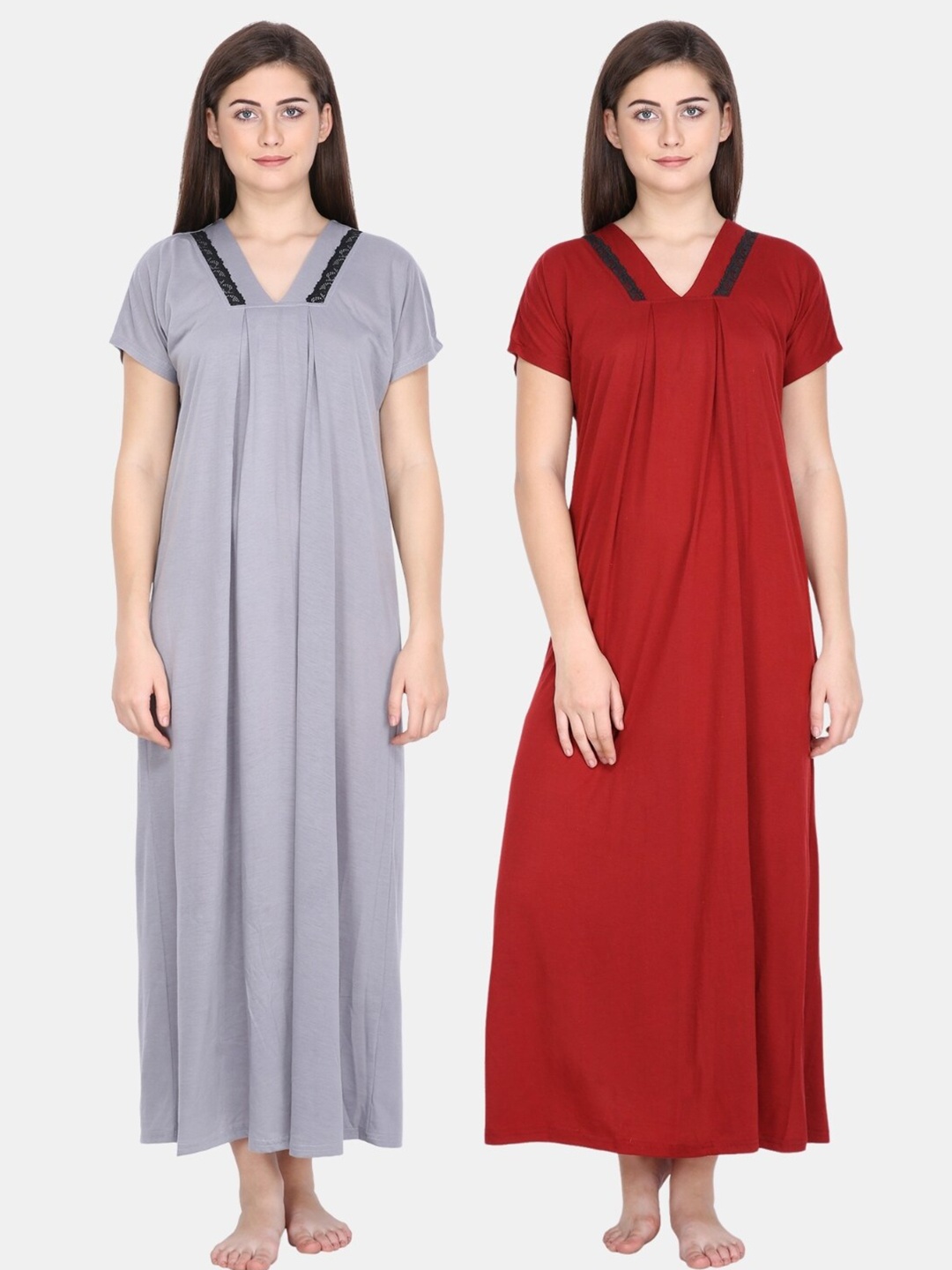 

Klamotten Pack Of 2 Grey & Red Maxi Nightdress