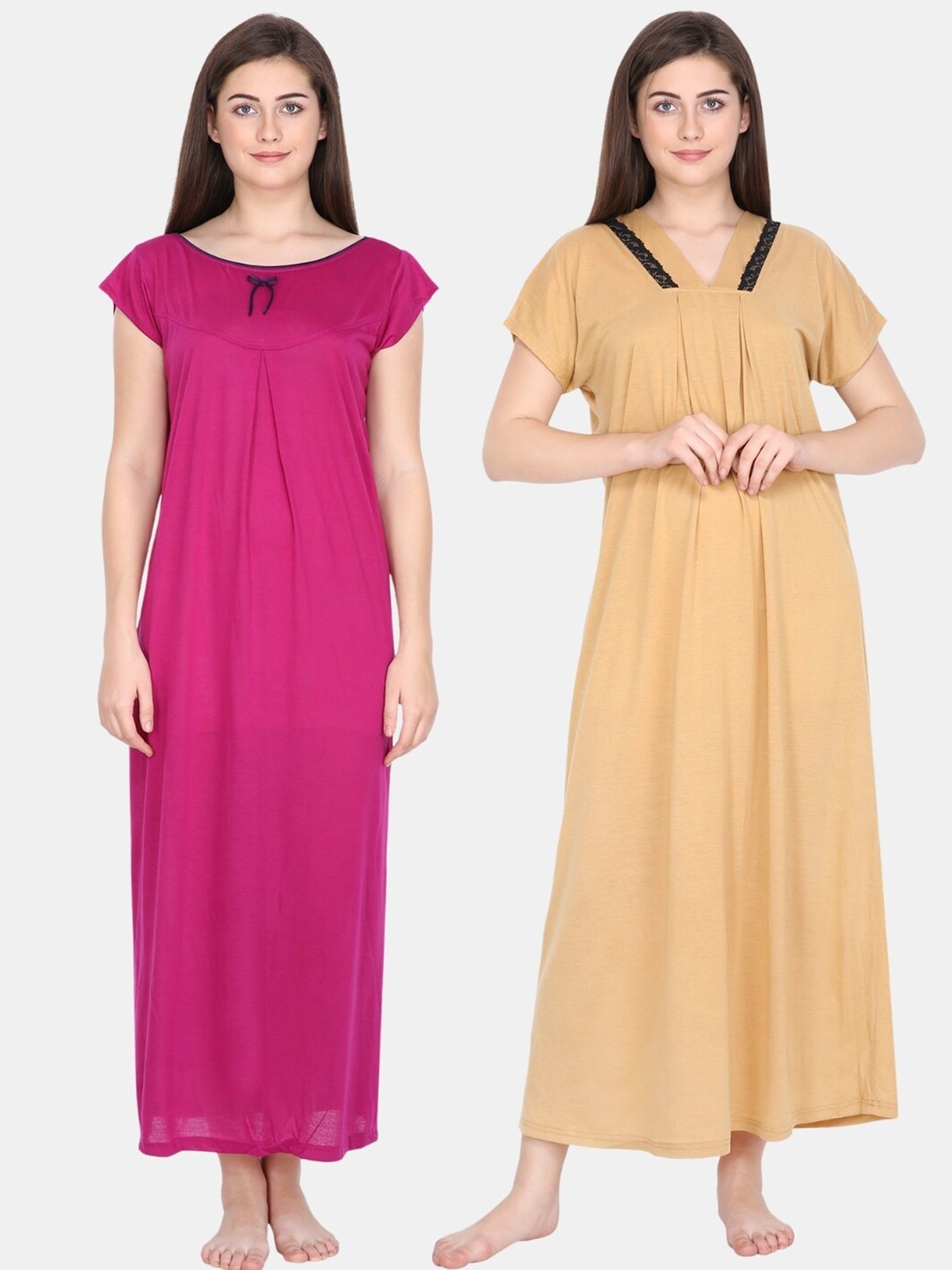 

Klamotten Woman Pack of 2 Magenta & Yellow Maxi Nightdress