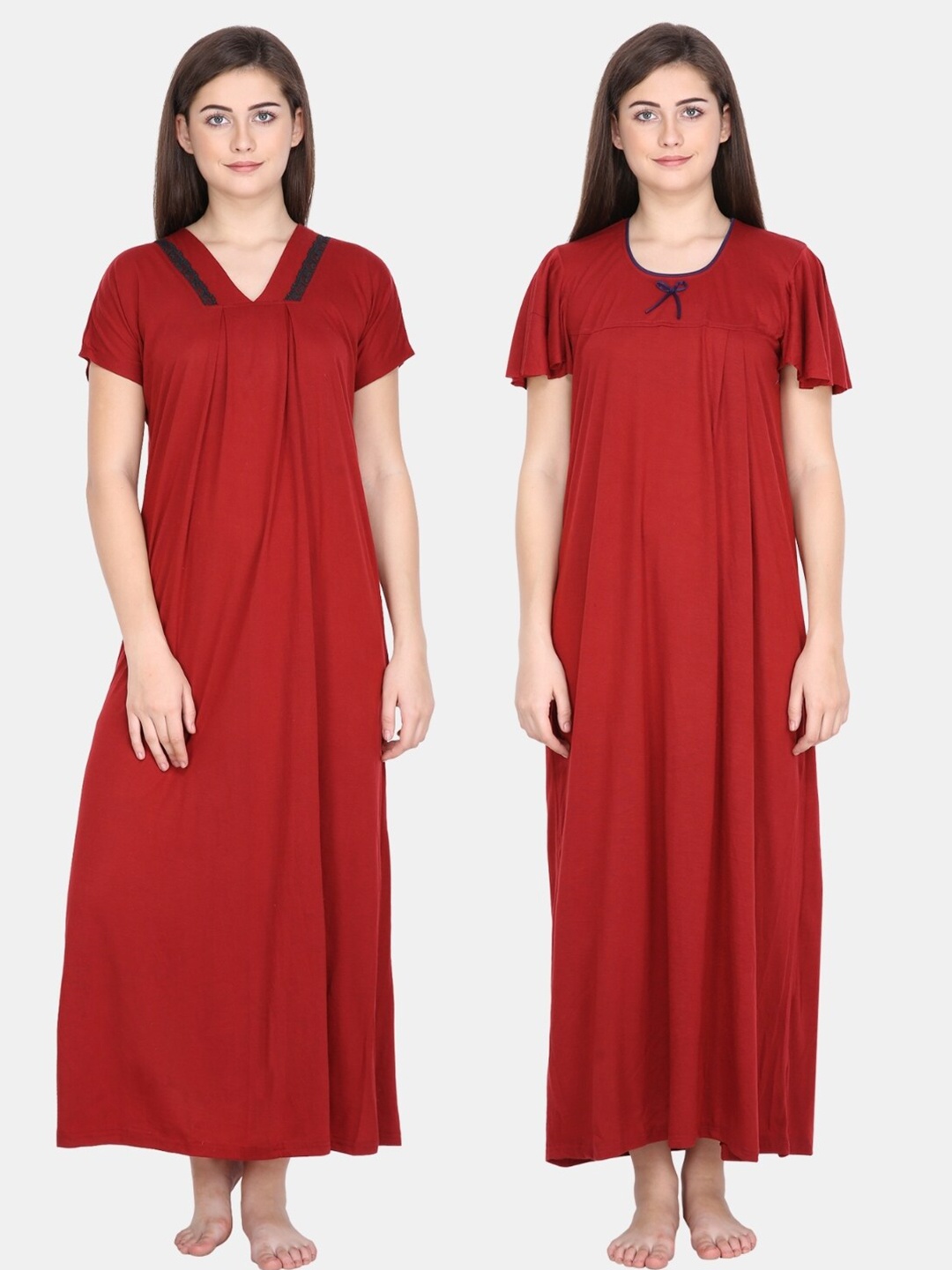 

Klamotten Women Pack Of 2 Maroon & Black Maxi Nightdress
